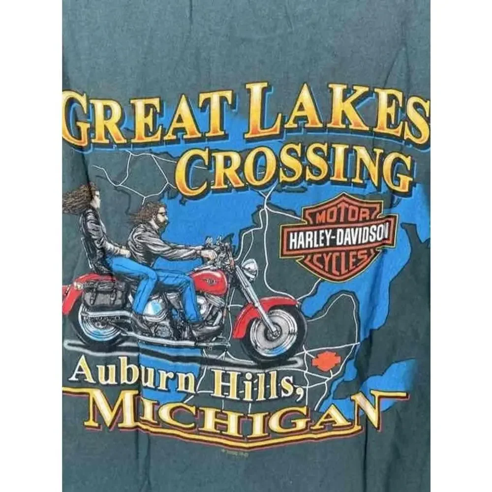 Vintage Harley-Davidson Mens Green Motorcycle Graphic T-Shirt Cotton Size L